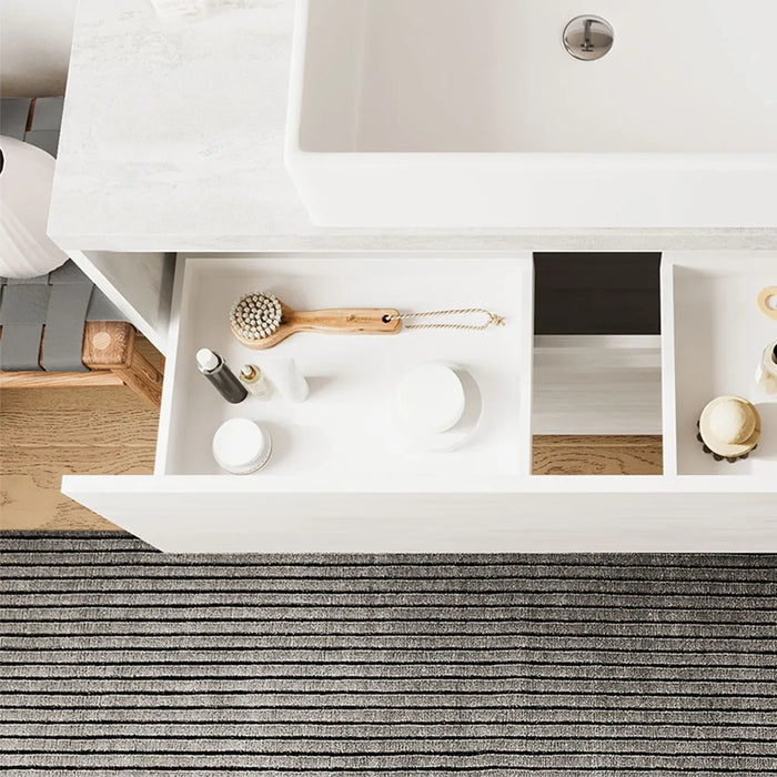 Mobile bagno a terra 80 rovere bianco top cenere con specchio LED  Lisbona