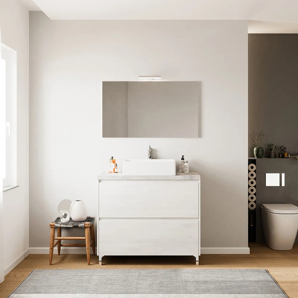 Mobile bagno a terra 80 rovere bianco top cenere con specchio LED  Lisbona