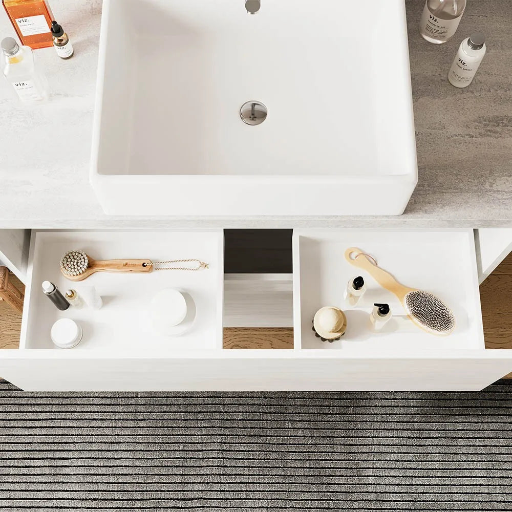 Mobile bagno a terra 80 rovere bianco top cenere con specchio LED  Lisbona