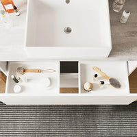 Mobile bagno a terra 80 rovere bianco top cenere con specchio LED  Lisbona