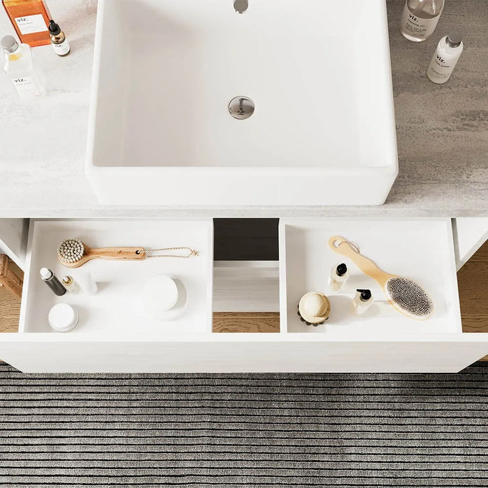 Mobile bagno a terra 80 rovere bianco top cenere con specchio LED  Lisbona