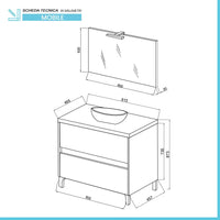 Mobile bagno a terra 80 rovere bianco top cenere con specchio LED  Lisbona