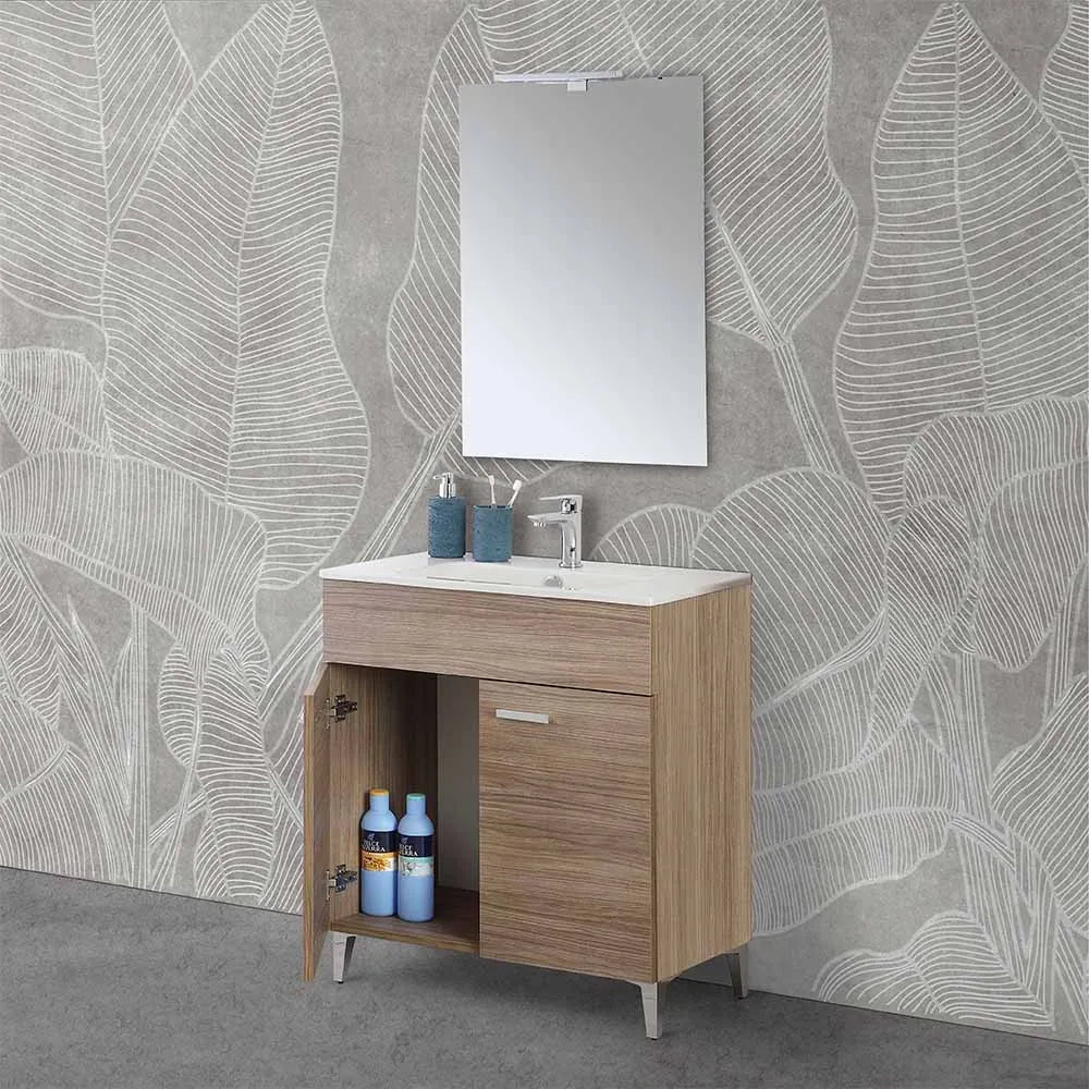 Mobile bagno a terra 80 rovere tropea con lavabo e specchio LED  Martha