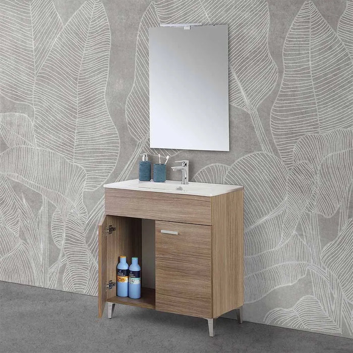 Mobile bagno a terra 80 rovere tropea con lavabo e specchio LED  Martha