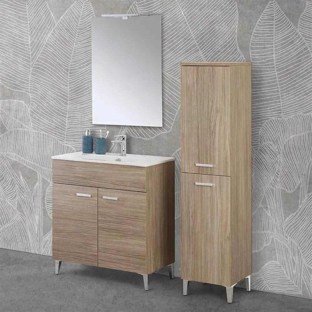 Mobile bagno a terra 80 rovere tropea con lavabo e specchio LED  Martha