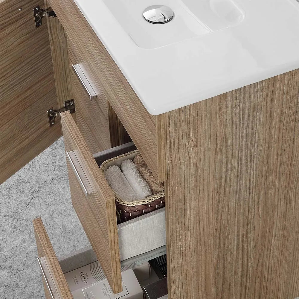 Mobile bagno a terra 80 rovere tropea con top e specchiera LED  Martha
