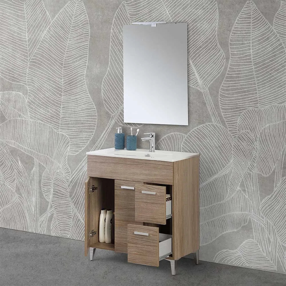 Mobile bagno a terra 80 rovere tropea con top e specchiera LED  Martha