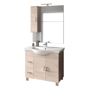 Mobile Bagno 80cm a Terra Con Due Ante Due Cassetti, Specchio con Pensile e Lampada - Sherwood