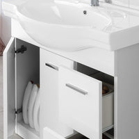 Mobile bagno a terra 85 cm bianco con pensile su specchio LED Desya