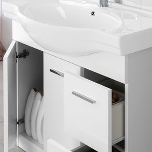 Mobile bagno a terra 85 cm bianco con pensile su specchio LED Desya