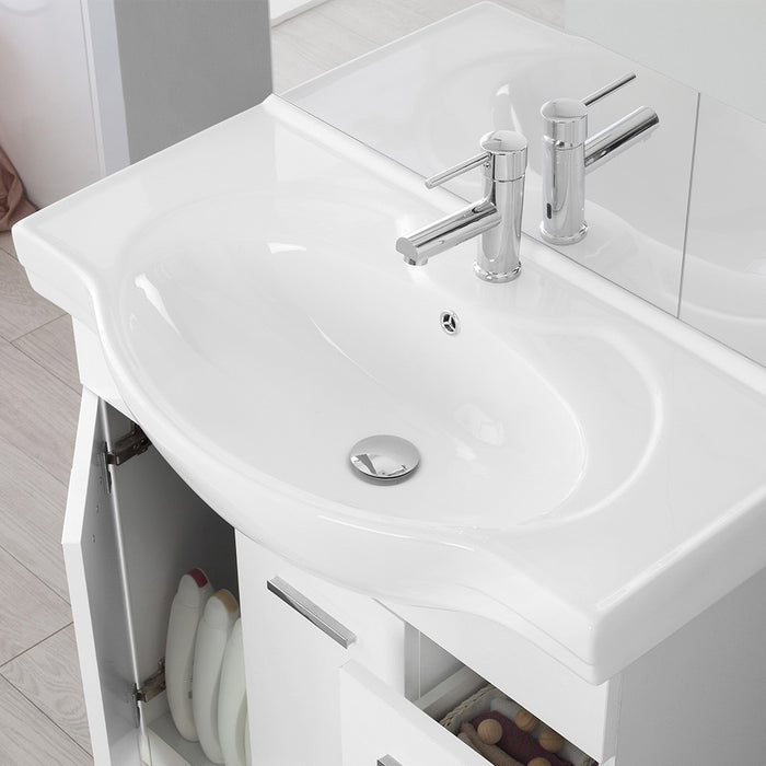 Mobile bagno a terra 85 cm bianco con pensile su specchio LED Desya