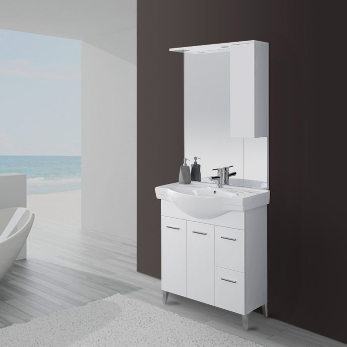 Mobile bagno a terra 85 cm bianco con pensile su specchio LED Desya