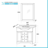 Mobile bagno a terra 85 cm bianco decape con lavabo specchio e lampada Romantica