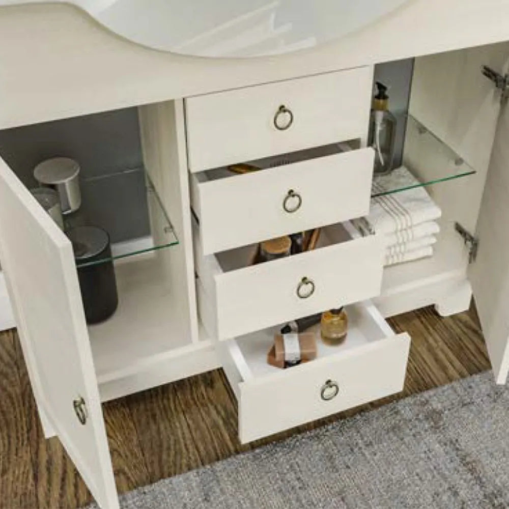 Mobile bagno a terra 85 cm bianco decape con lavabo specchio e lampada Romantica