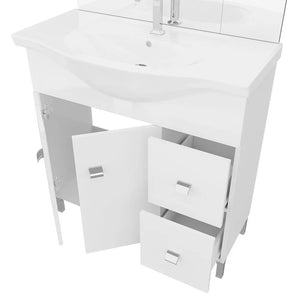 Mobile bagno a terra 85 cm Creta bianco lucido con lavabo e specchio con pensile