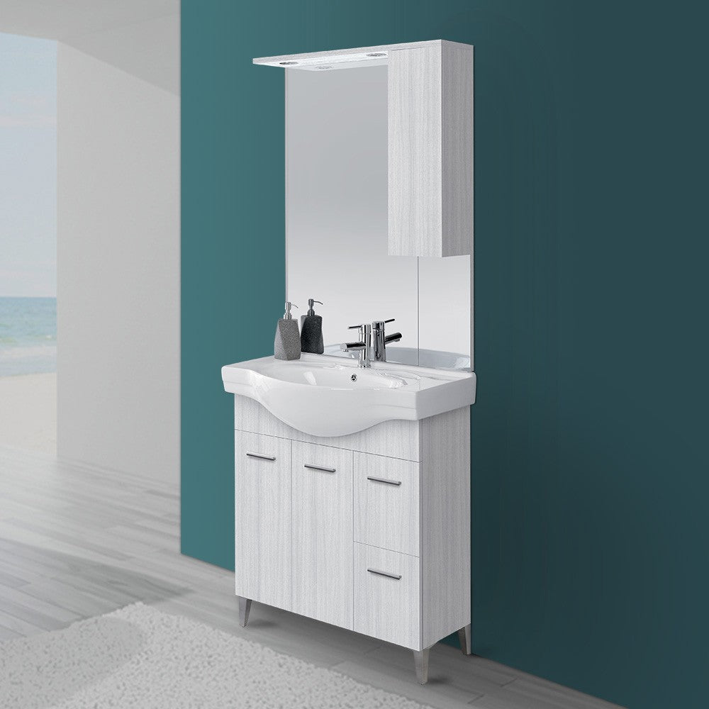 Mobile bagno a terra 85 cm grigio con pensile su specchio LED Desya