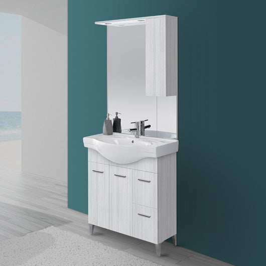 Mobile bagno a terra 85 cm grigio con pensile su specchio LED Desya