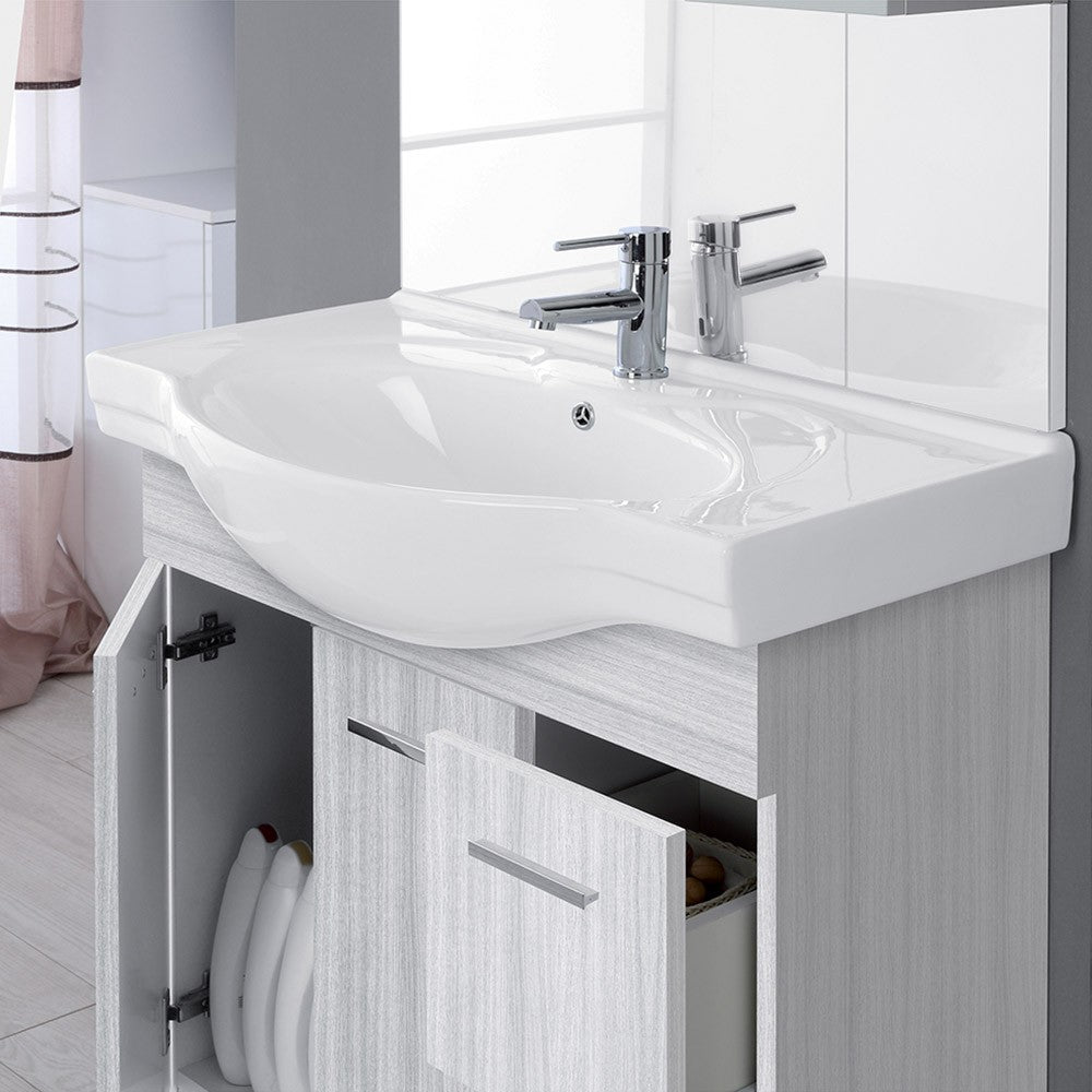 Mobile bagno a terra 85 cm grigio con pensile su specchio LED Desya