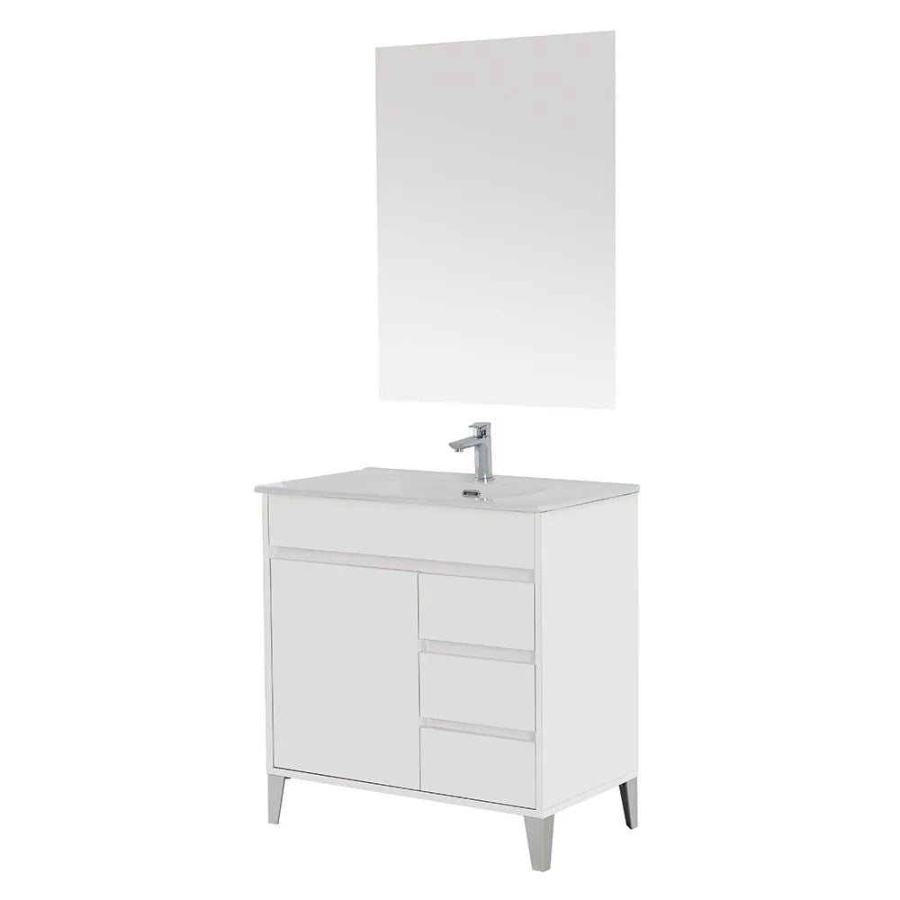 Mobile bagno a terra da 80 cm linea Way bianco lucido con specchio e lavabo