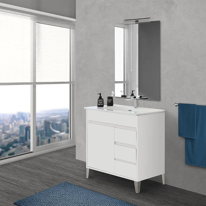 Mobile bagno a terra da 80 cm linea Way bianco lucido con specchio e lavabo