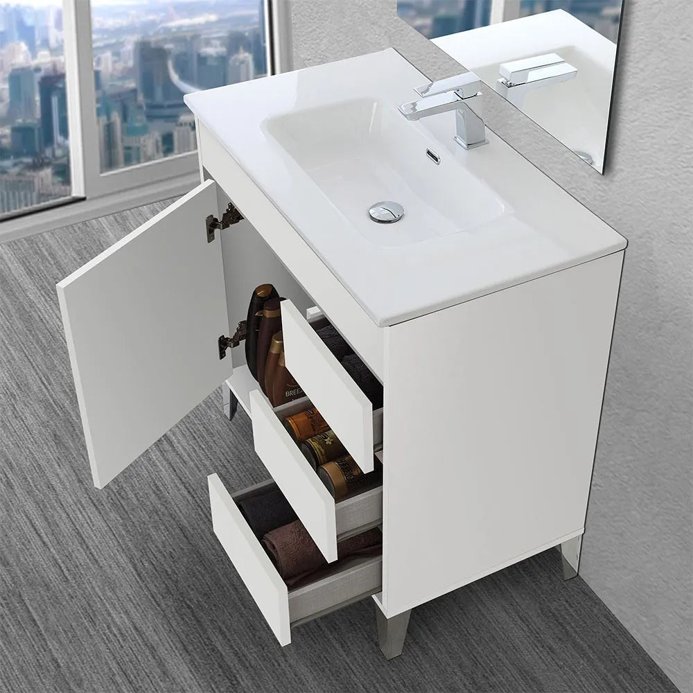 Mobile bagno a terra da 80 cm linea Way bianco lucido con specchio e lavabo