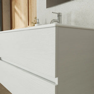 Mobile da bagno sospeso 80 cm bianco effetto legno con lavabo e specchio | Yili