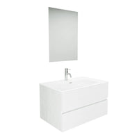 Mobile da bagno sospeso 80 cm bianco effetto legno con lavabo e specchio | Yili