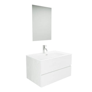 Mobile da bagno sospeso 80 cm bianco effetto legno con lavabo e specchio | Yili