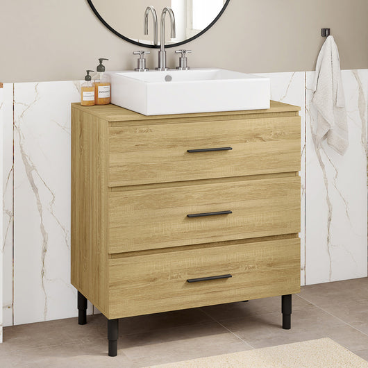 IDMarket - Mobile bagno da 80 cm con 3 cassetti in faggio e nero e gambe telescopiche