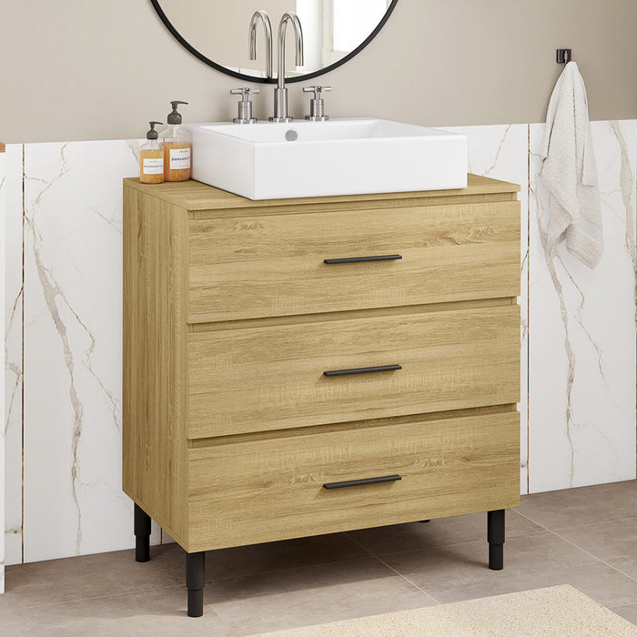 IDMarket - Mobile bagno da 80 cm con 3 cassetti in faggio e nero e gambe telescopiche