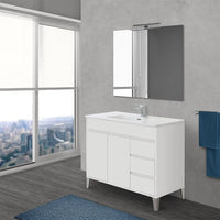 Mobile bagno da terra 100 cm linea Way bianco lucido con specchio e lavabo