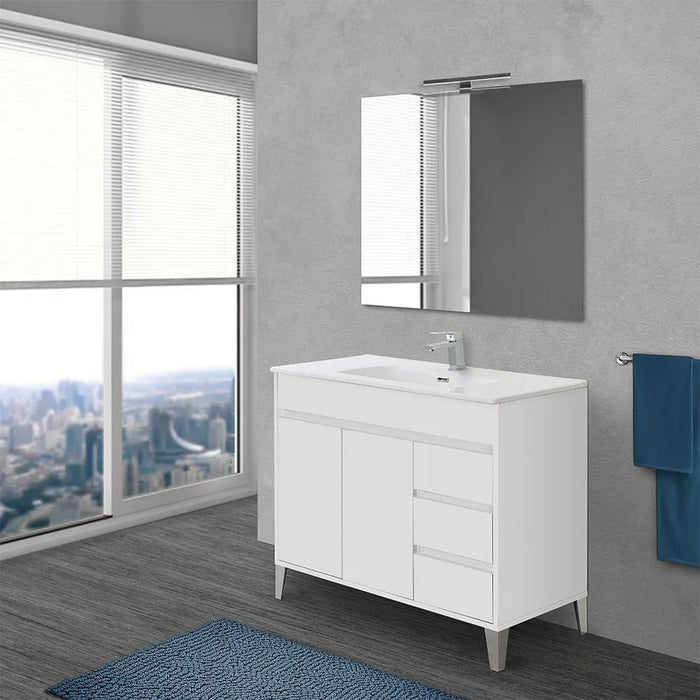 Mobile bagno da terra 100 cm linea Way bianco lucido con specchio e lavabo