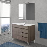 Mobile Bagno da terra 100 cm in rovere scuro con specchio e lavabo Way