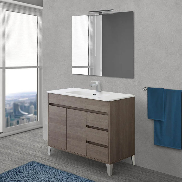 Mobile Bagno da terra 100 cm in rovere scuro con specchio e lavabo Way