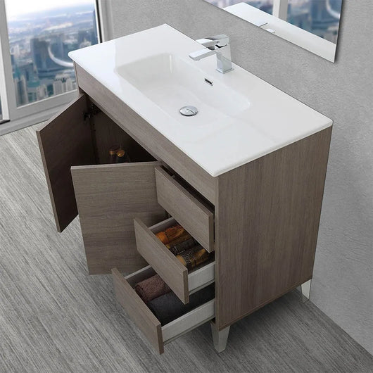 Mobile Bagno da terra 100 cm in rovere scuro con specchio e lavabo Way