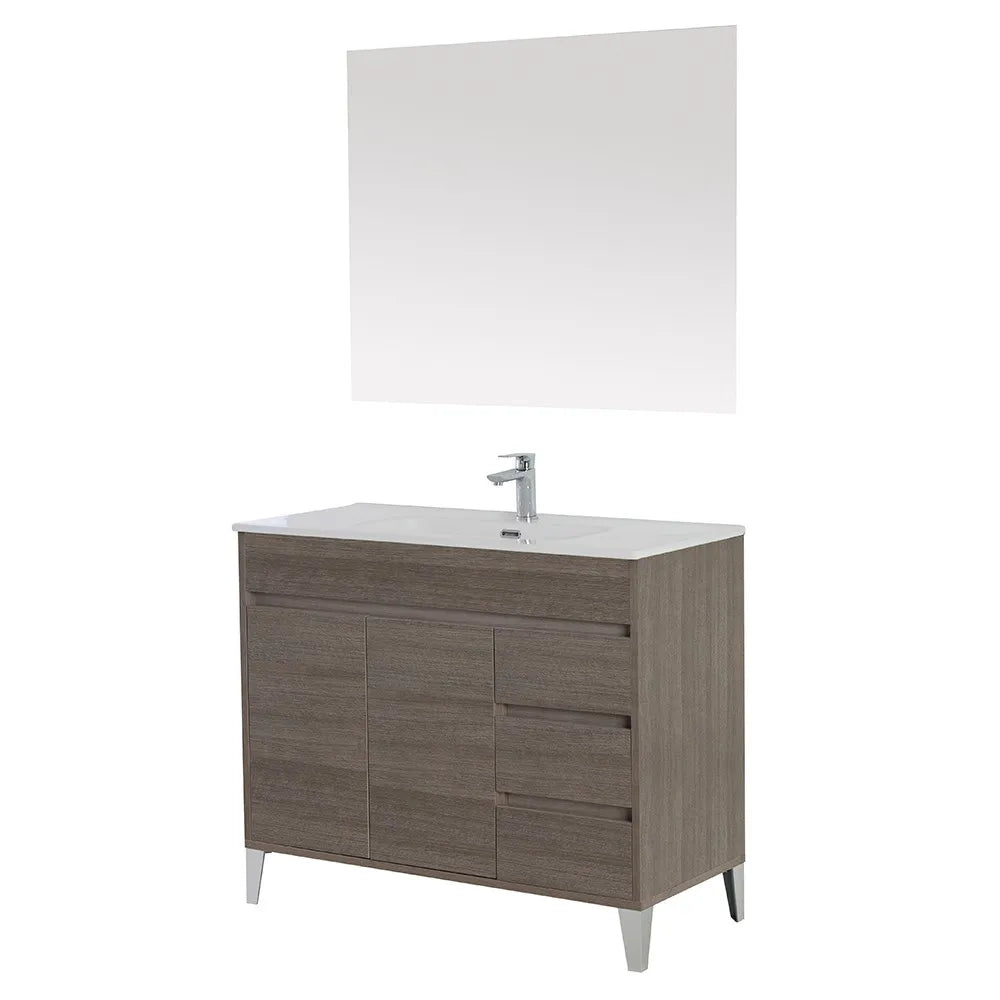 Mobile Bagno da terra 100 cm in rovere scuro con specchio e lavabo Way