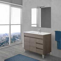 Mobile Bagno da terra 100 cm in rovere scuro con specchio e lavabo Way