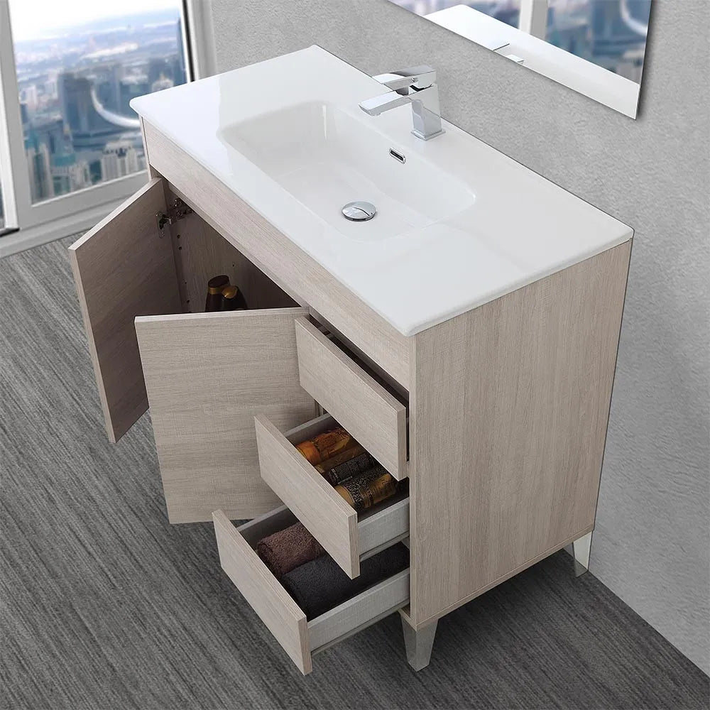 Mobile bagno da terra 100 cm rovere chiaro con specchio e lavabo Way