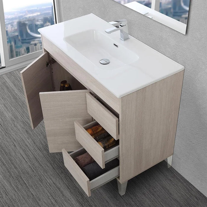 Mobile bagno da terra 100 cm rovere chiaro con specchio e lavabo Way