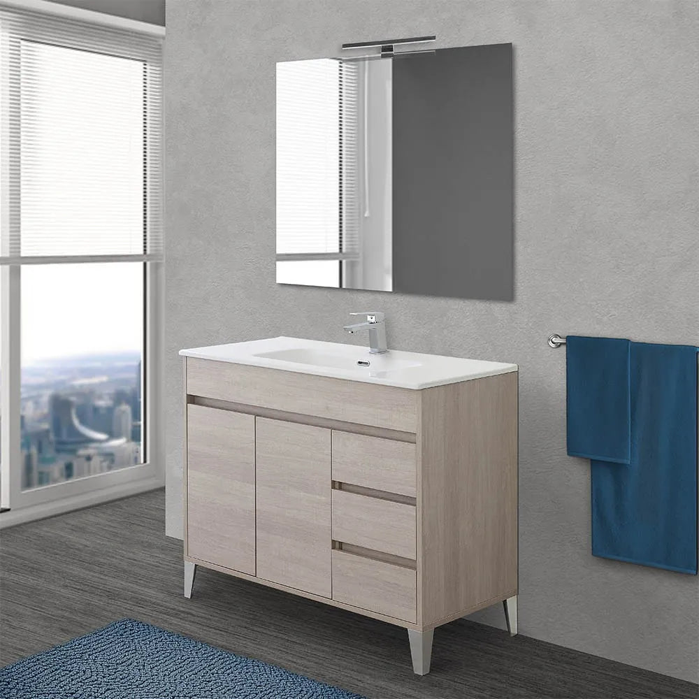 Mobile bagno da terra 100 cm rovere chiaro con specchio e lavabo Way