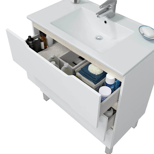 Mobile bagno da terra 80 cm bianco e rovere con top e specchio Brillo