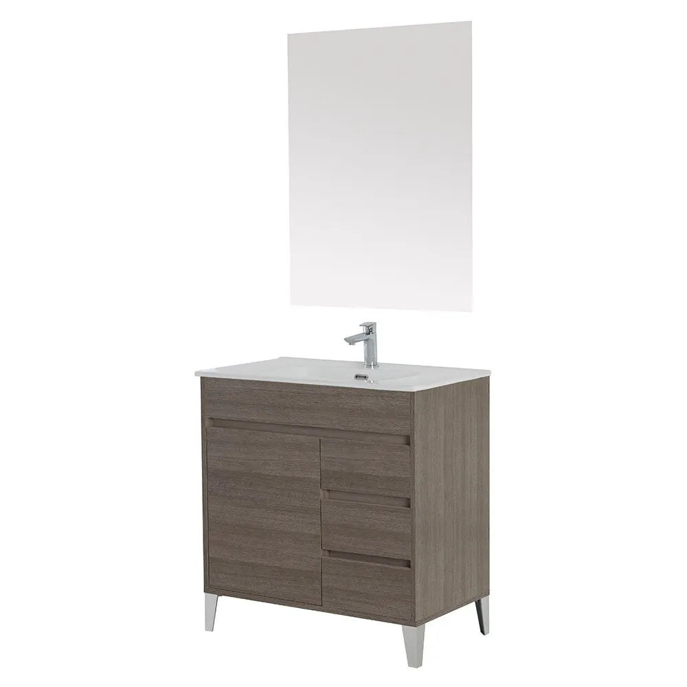 Mobile bagno da terra 80 cm linea Way rovere scuro con specchio e lavabo