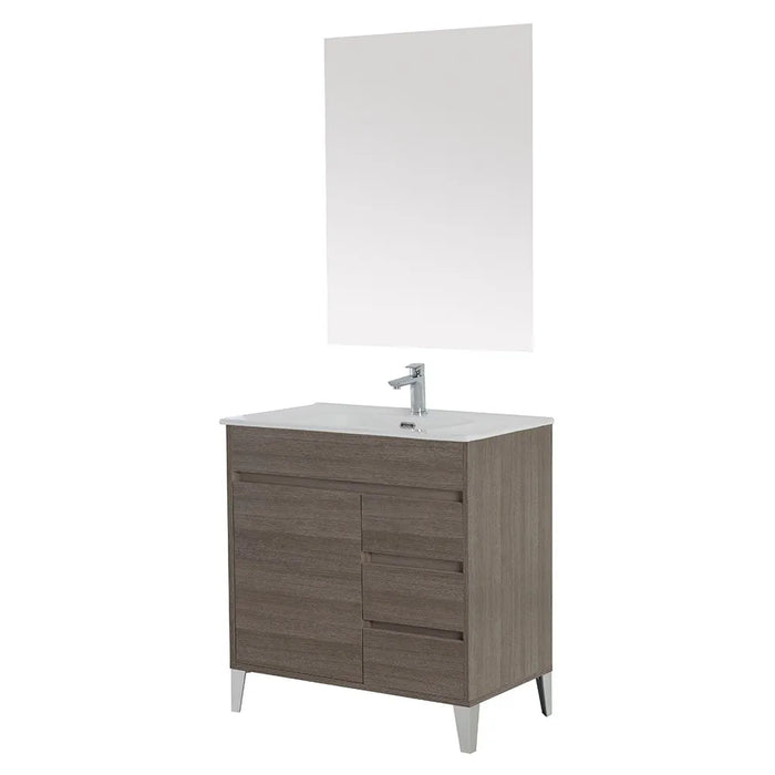 Mobile bagno da terra 80 cm linea Way rovere scuro con specchio e lavabo