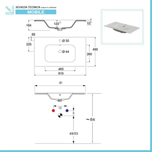 Mobile bagno da terra 80 cm linea Way rovere scuro con specchio e lavabo