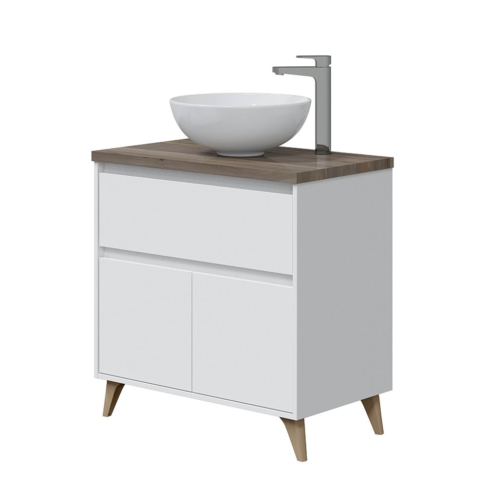 Mobile bagno da terra 80 legno bianco con lavabo e specchio  Lucy