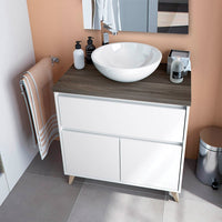 Mobile bagno da terra 80 legno bianco con lavabo e specchio  Lucy