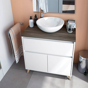 Mobile bagno da terra 80 legno bianco con lavabo e specchio  Lucy