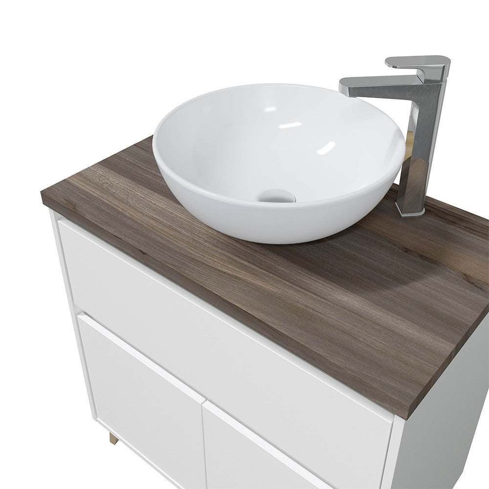 Mobile bagno da terra 80 legno bianco con lavabo e specchio  Lucy