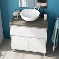 Mobile bagno da terra 80 legno bianco con lavabo e specchio  Lucy