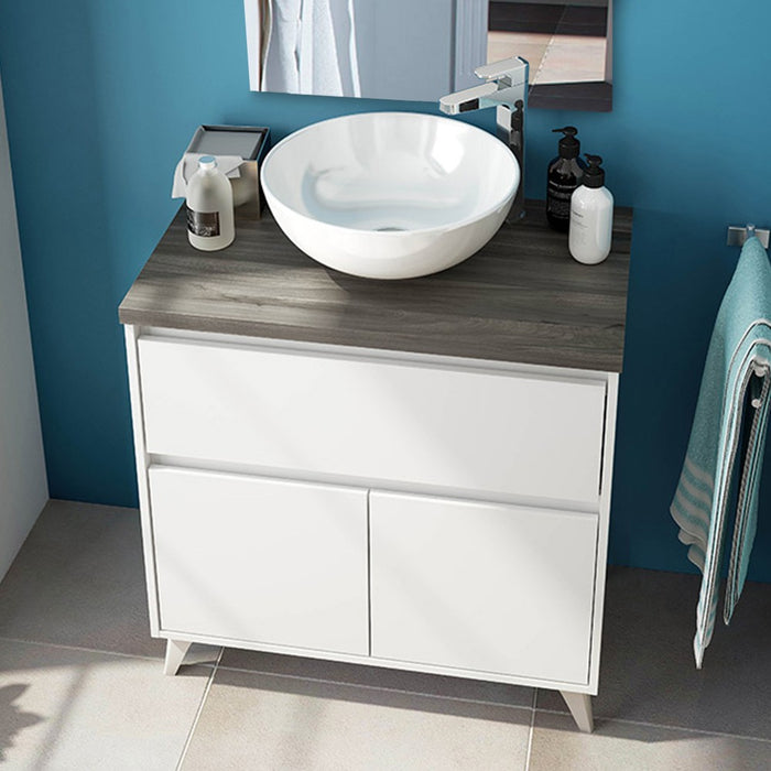Mobile bagno da terra 80 legno bianco con lavabo e specchio  Lucy
